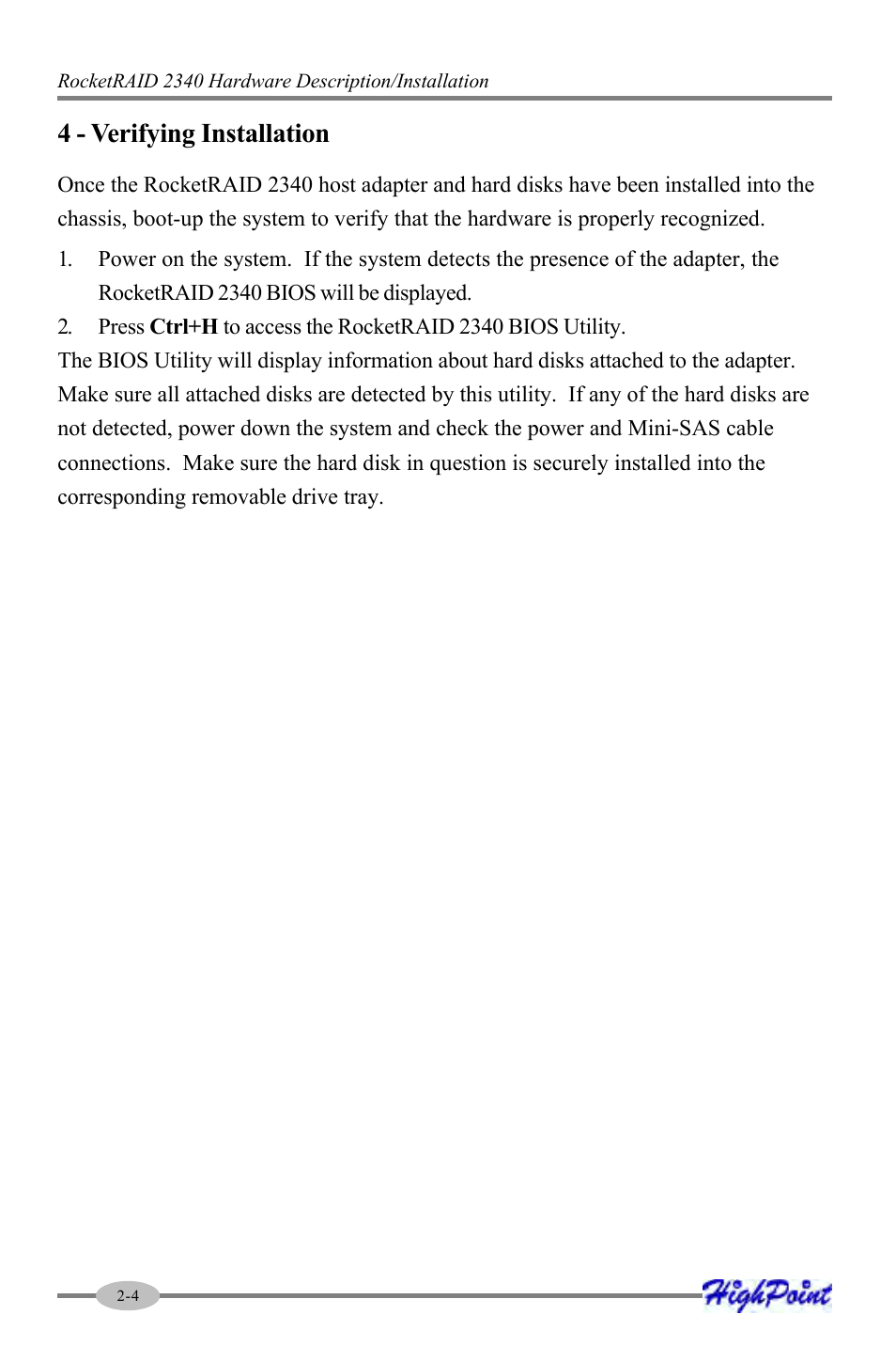4 - verifying installation | HighPoint RocketRAID 2340 User Manual | Page 14 / 76