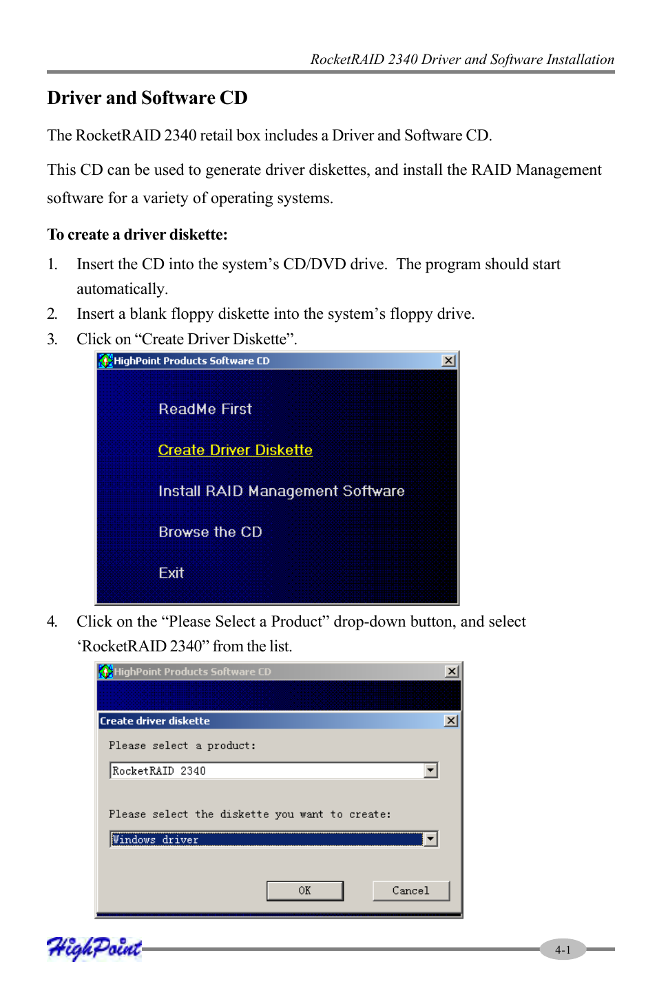 Driver and software cd | HighPoint RocketRAID 2340 User Manual | Page 25 / 76