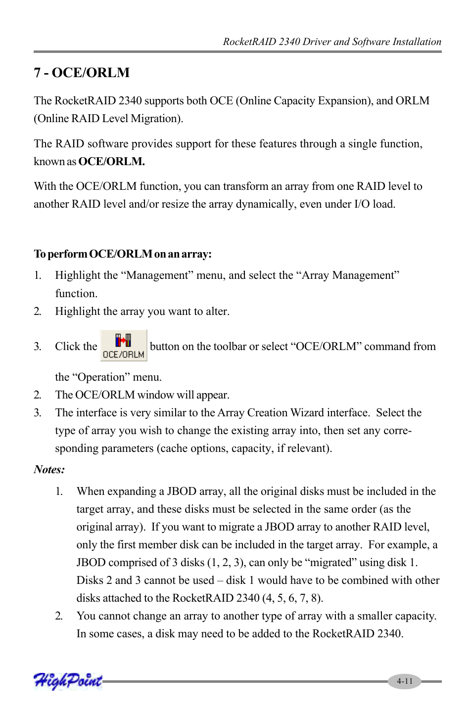 7 - oce/orlm | HighPoint RocketRAID 2340 User Manual | Page 35 / 76