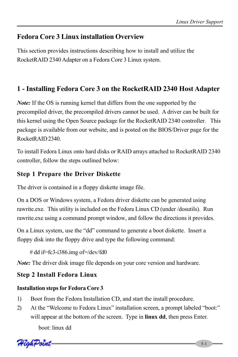 Fedora core 3 linux installation overview | HighPoint RocketRAID 2340 User Manual | Page 51 / 76