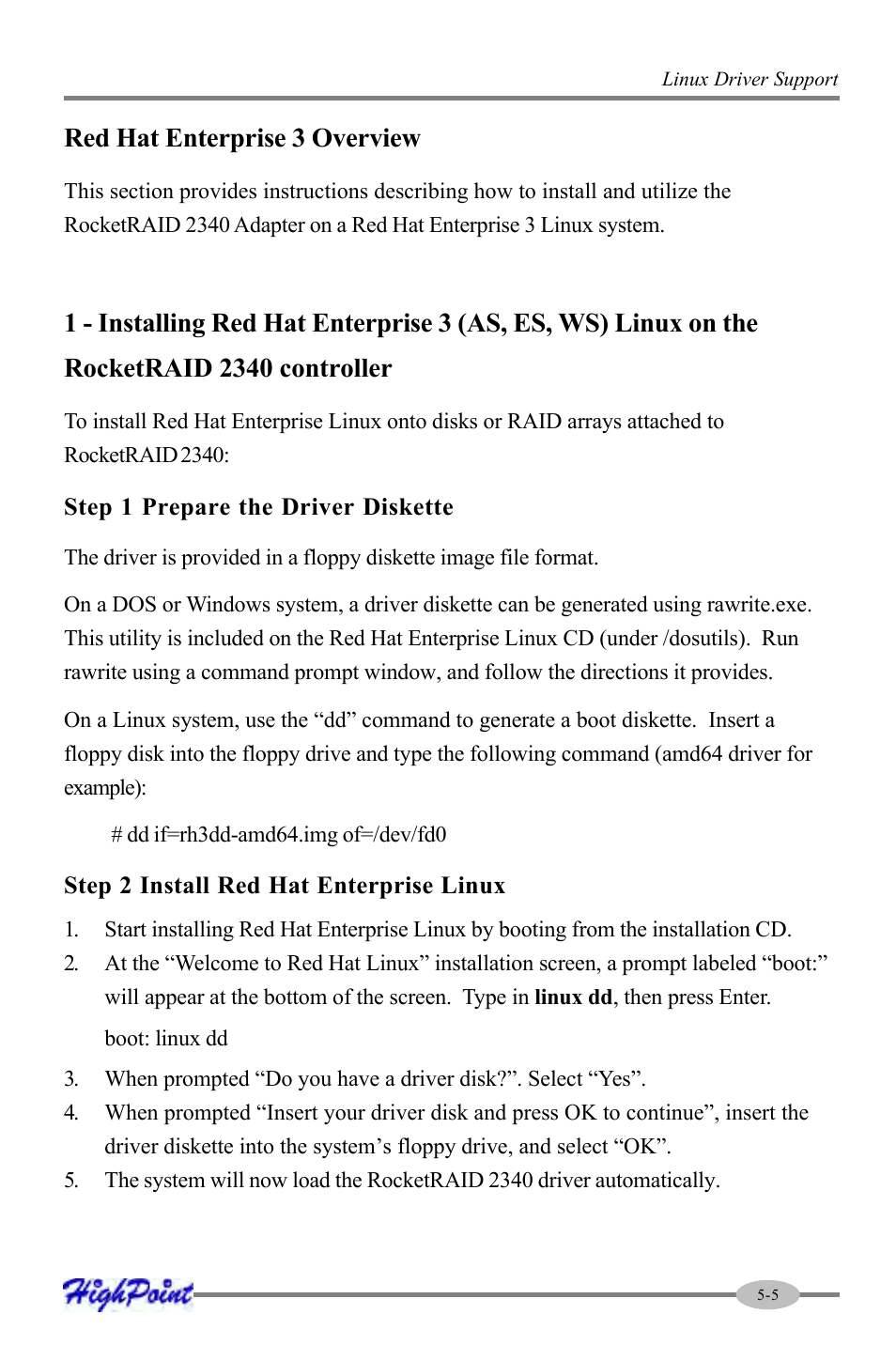 Red hat enterprise 3 overview | HighPoint RocketRAID 2340 User Manual | Page 55 / 76