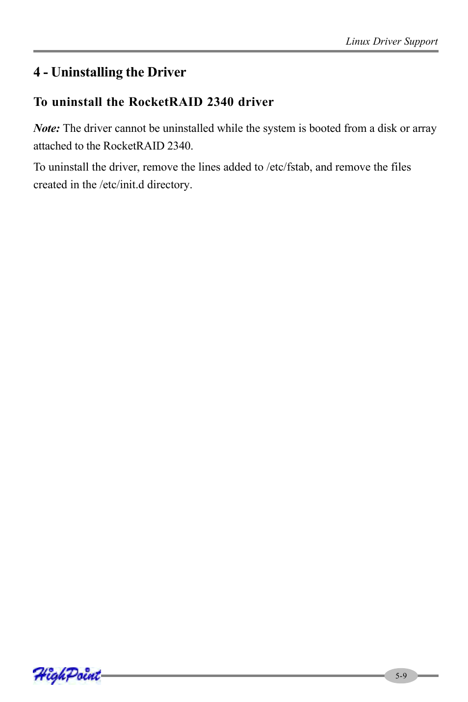 4 - uninstalling the driver | HighPoint RocketRAID 2340 User Manual | Page 59 / 76