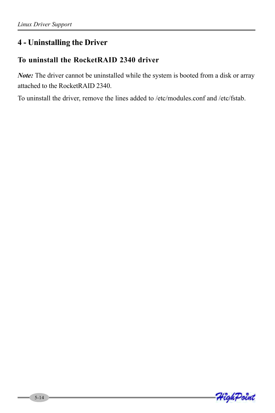 4 - uninstalling the driver | HighPoint RocketRAID 2340 User Manual | Page 64 / 76