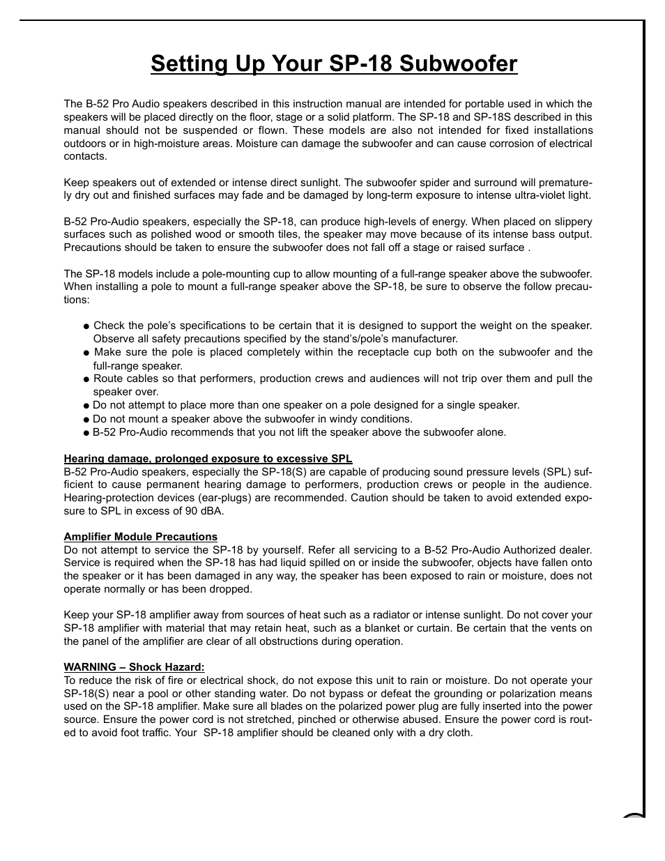 Setting up your sp-18 subwoofer | Audio Pro SP-18 User Manual | Page 3 / 8