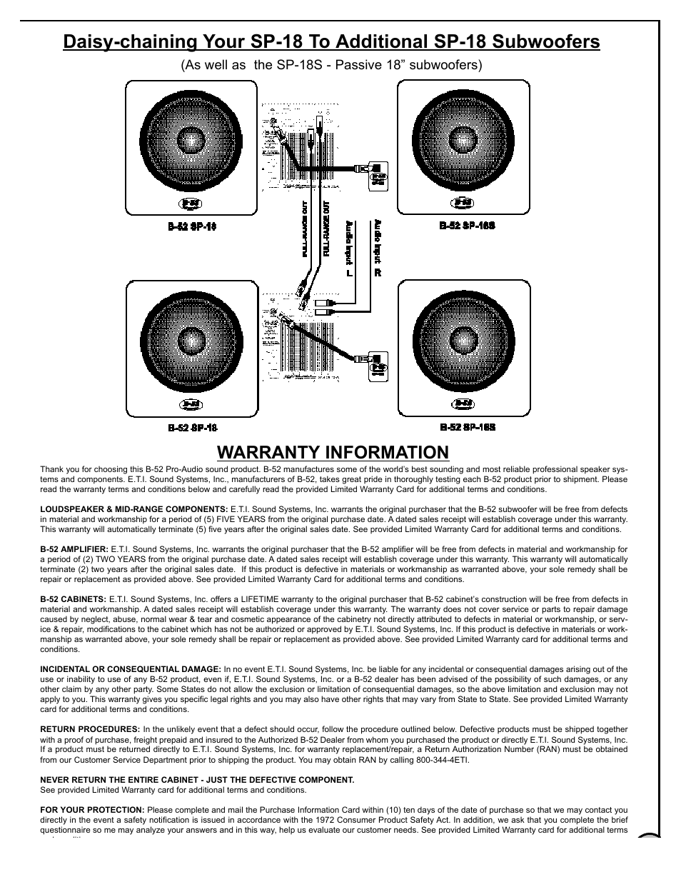 Warranty information, As well as the sp-18s - passive 18” subwoofers) | Audio Pro SP-18 User Manual | Page 7 / 8
