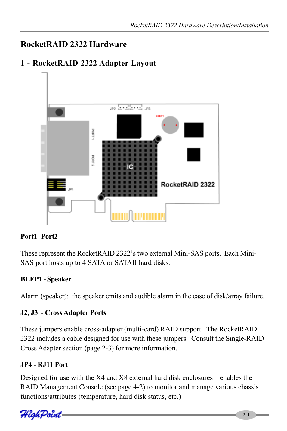Rocketraid 2322 hardware | HighPoint RocketRAID 2322 User Manual | Page 11 / 73