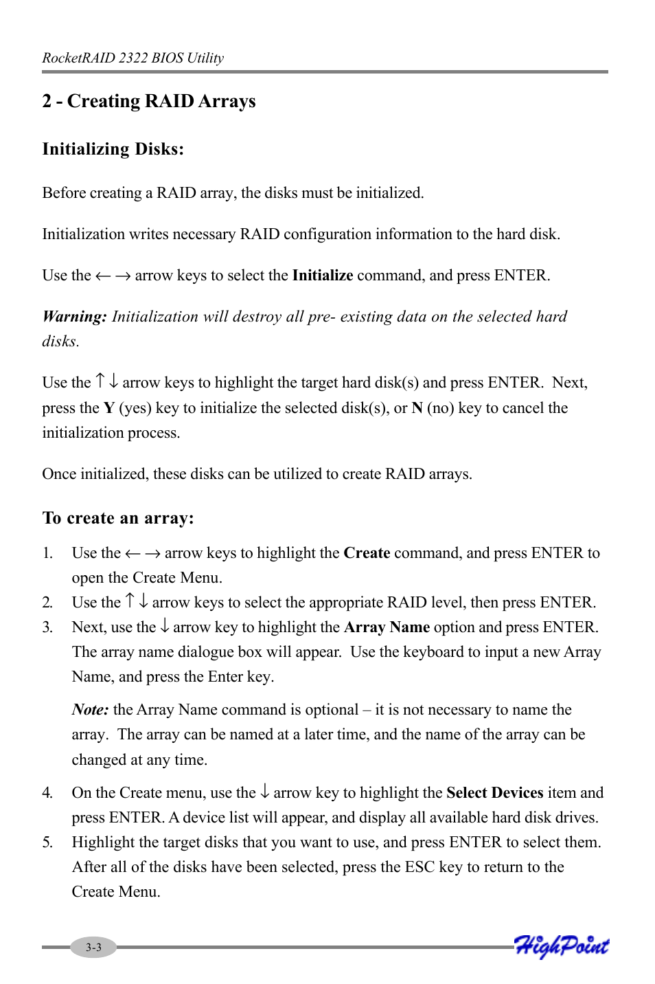 2 - creating raid arrays | HighPoint RocketRAID 2322 User Manual | Page 18 / 73