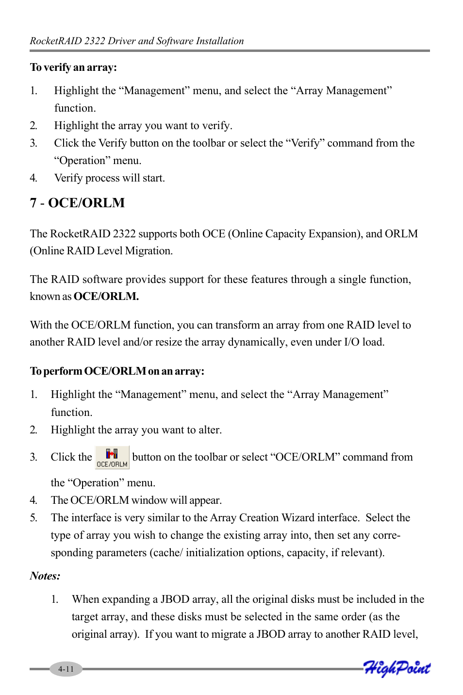 7 - oce/orlm | HighPoint RocketRAID 2322 User Manual | Page 34 / 73