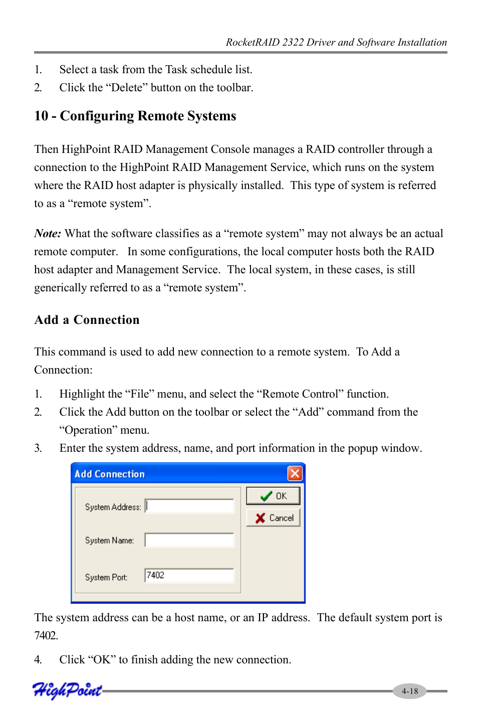 10 - configuring remote systems | HighPoint RocketRAID 2322 User Manual | Page 41 / 73