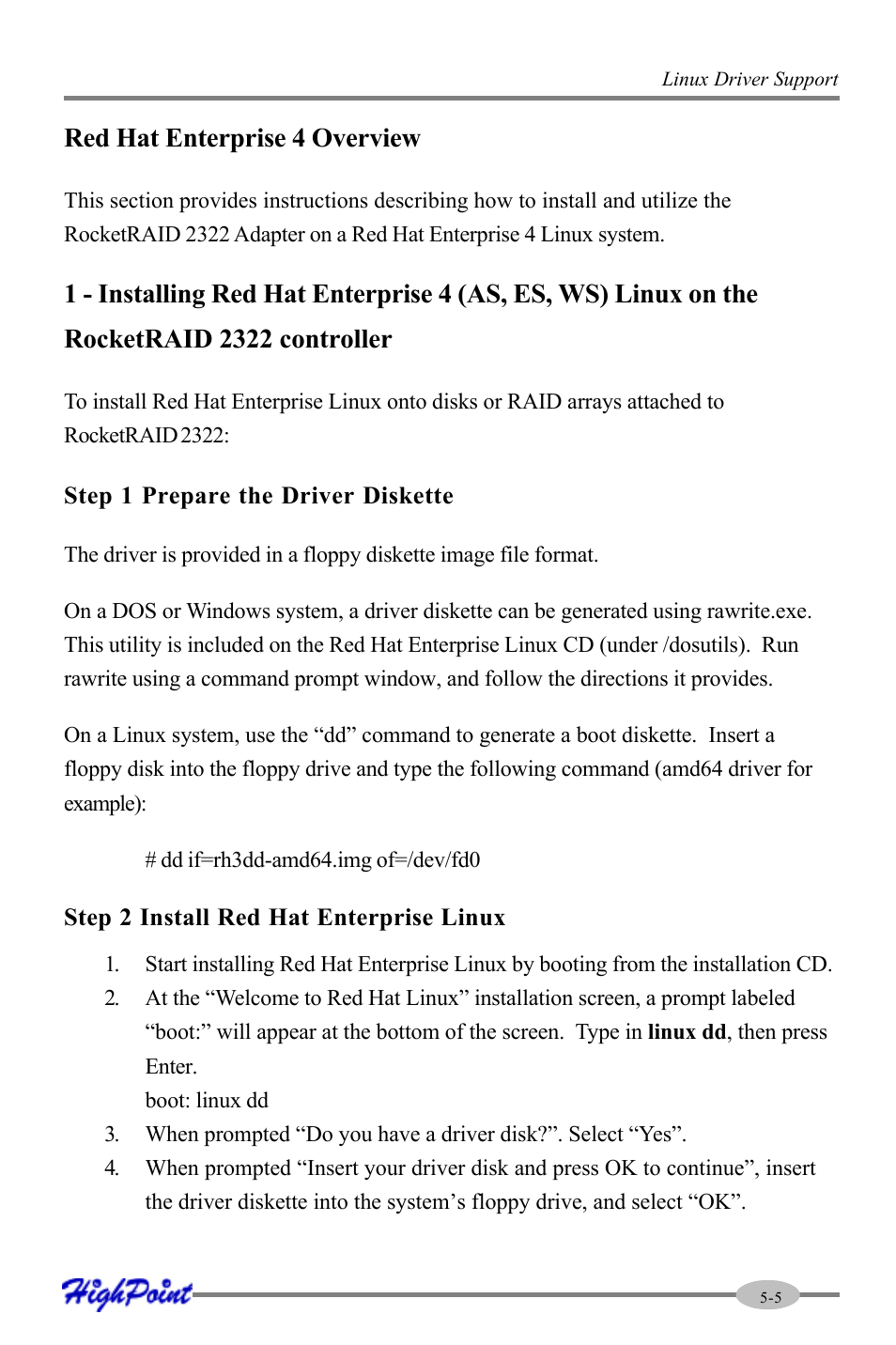 Red hat enterprise 4 overview | HighPoint RocketRAID 2322 User Manual | Page 53 / 73