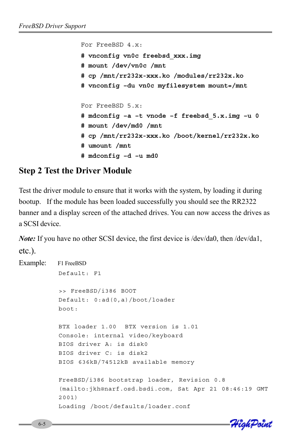 Step 2 test the driver module, Etc.) | HighPoint RocketRAID 2322 User Manual | Page 68 / 73