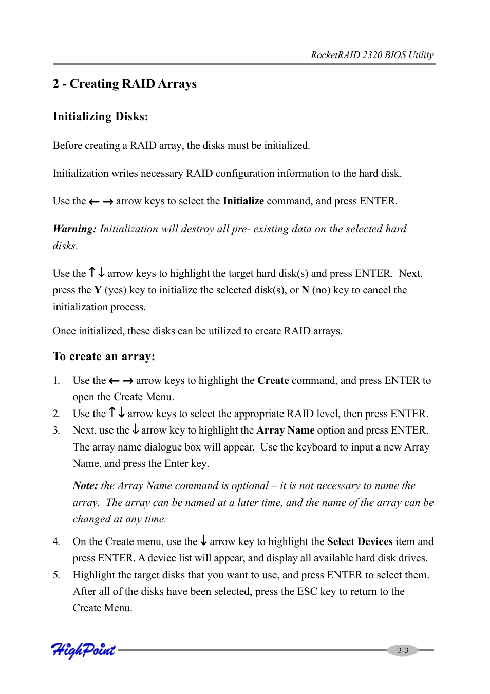 2 - creating raid arrays | HighPoint RocketRAID 2320 User Manual | Page 19 / 77
