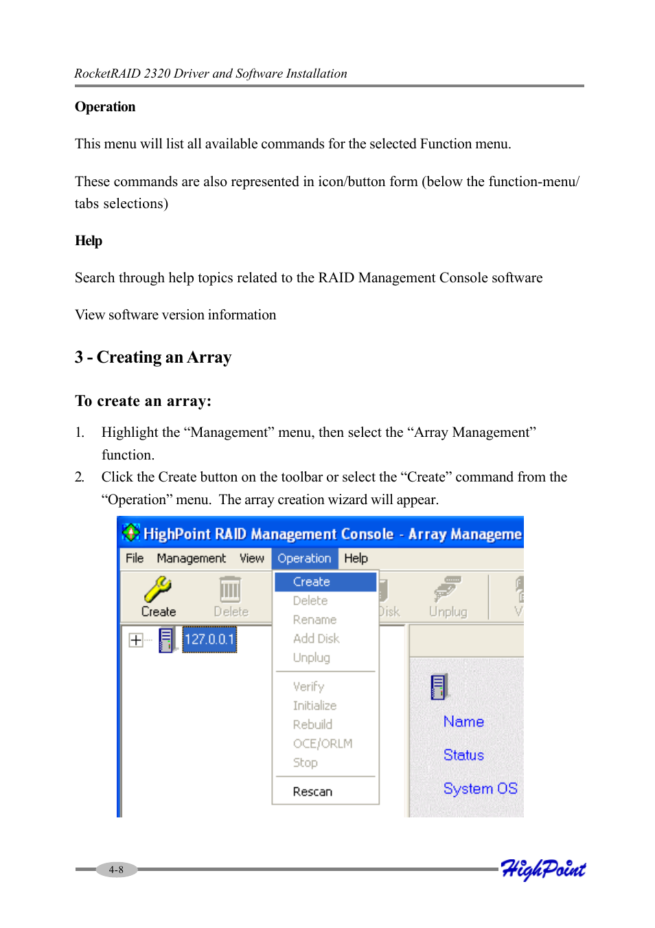 3 - creating an array | HighPoint RocketRAID 2320 User Manual | Page 30 / 77