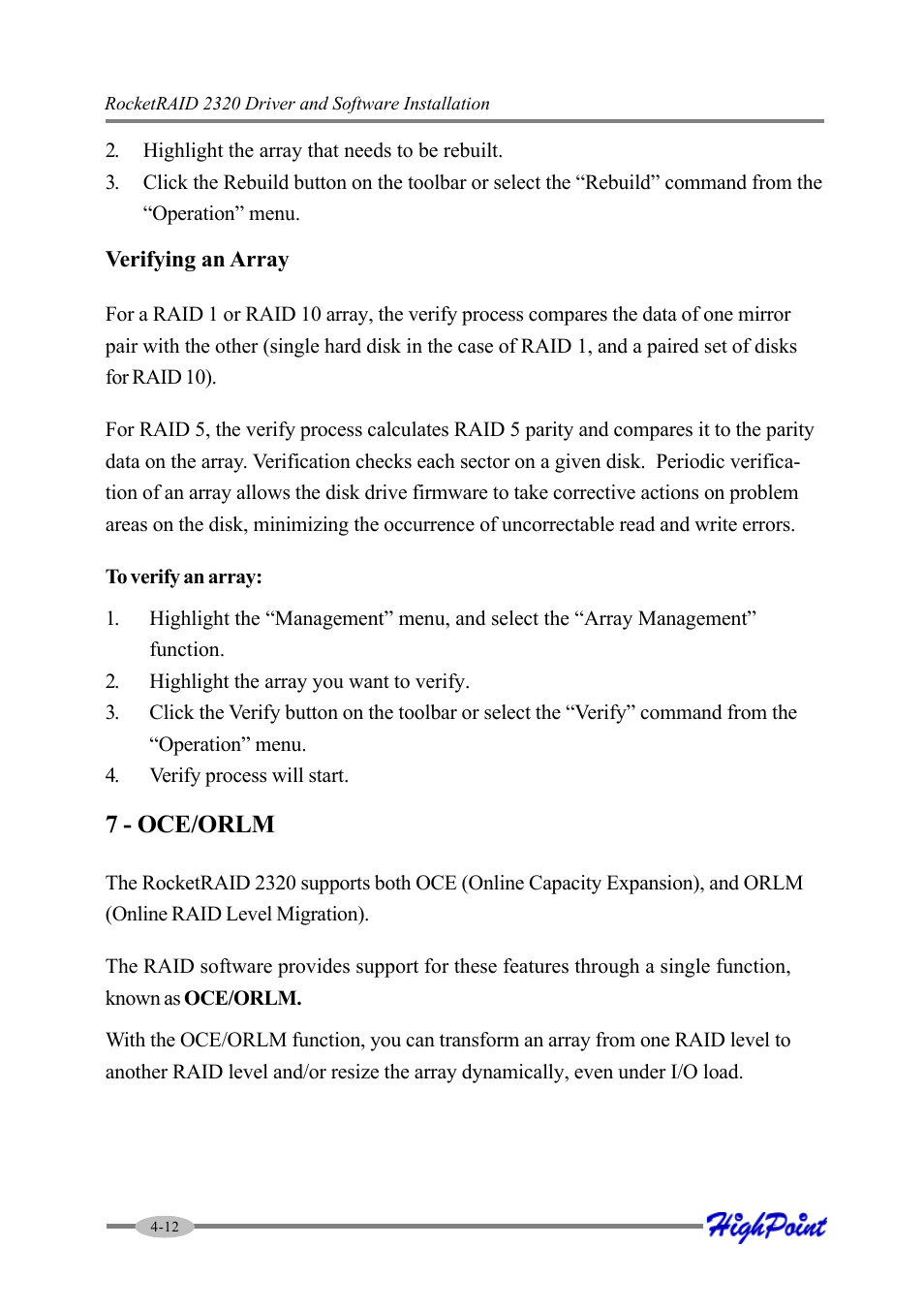 7 - oce/orlm | HighPoint RocketRAID 2320 User Manual | Page 34 / 77