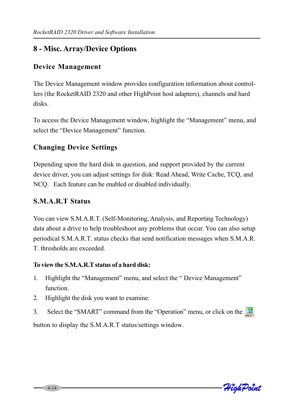 8 - misc. array/device options | HighPoint RocketRAID 2320 User Manual | Page 36 / 77