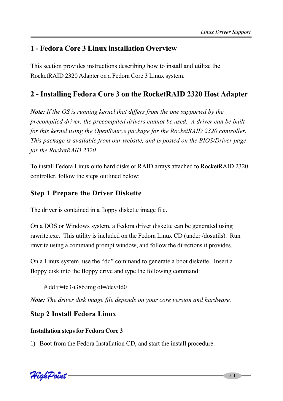 1 - fedora core 3 linux installation overview | HighPoint RocketRAID 2320 User Manual | Page 51 / 77