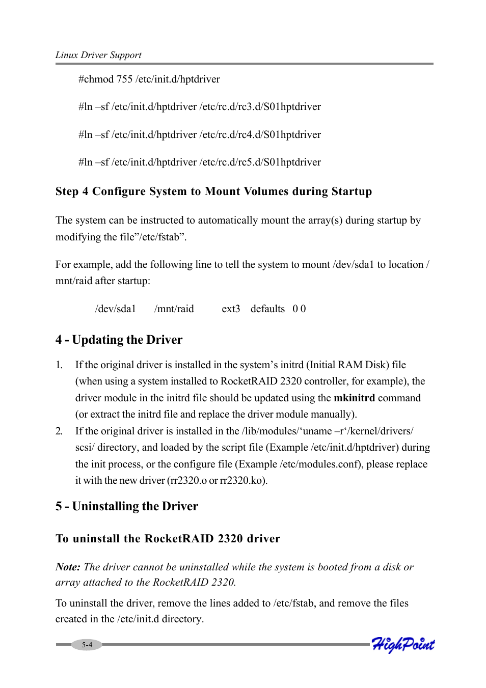 4 - updating the driver, 5 - uninstalling the driver | HighPoint RocketRAID 2320 User Manual | Page 54 / 77