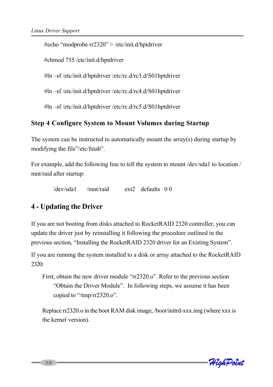 4 - updating the driver | HighPoint RocketRAID 2320 User Manual | Page 58 / 77