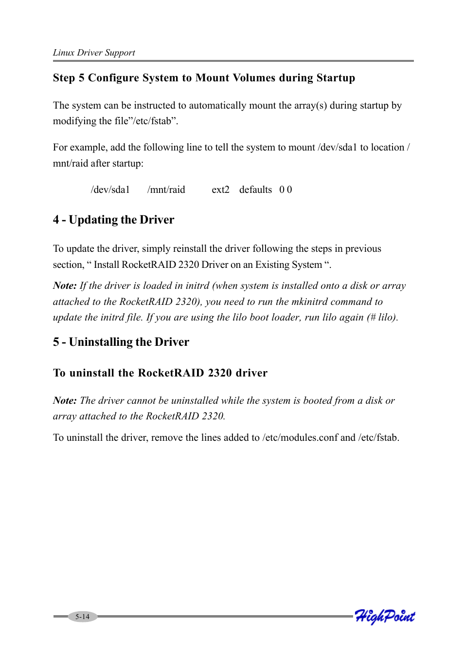 4 - updating the driver, 5 - uninstalling the driver | HighPoint RocketRAID 2320 User Manual | Page 64 / 77