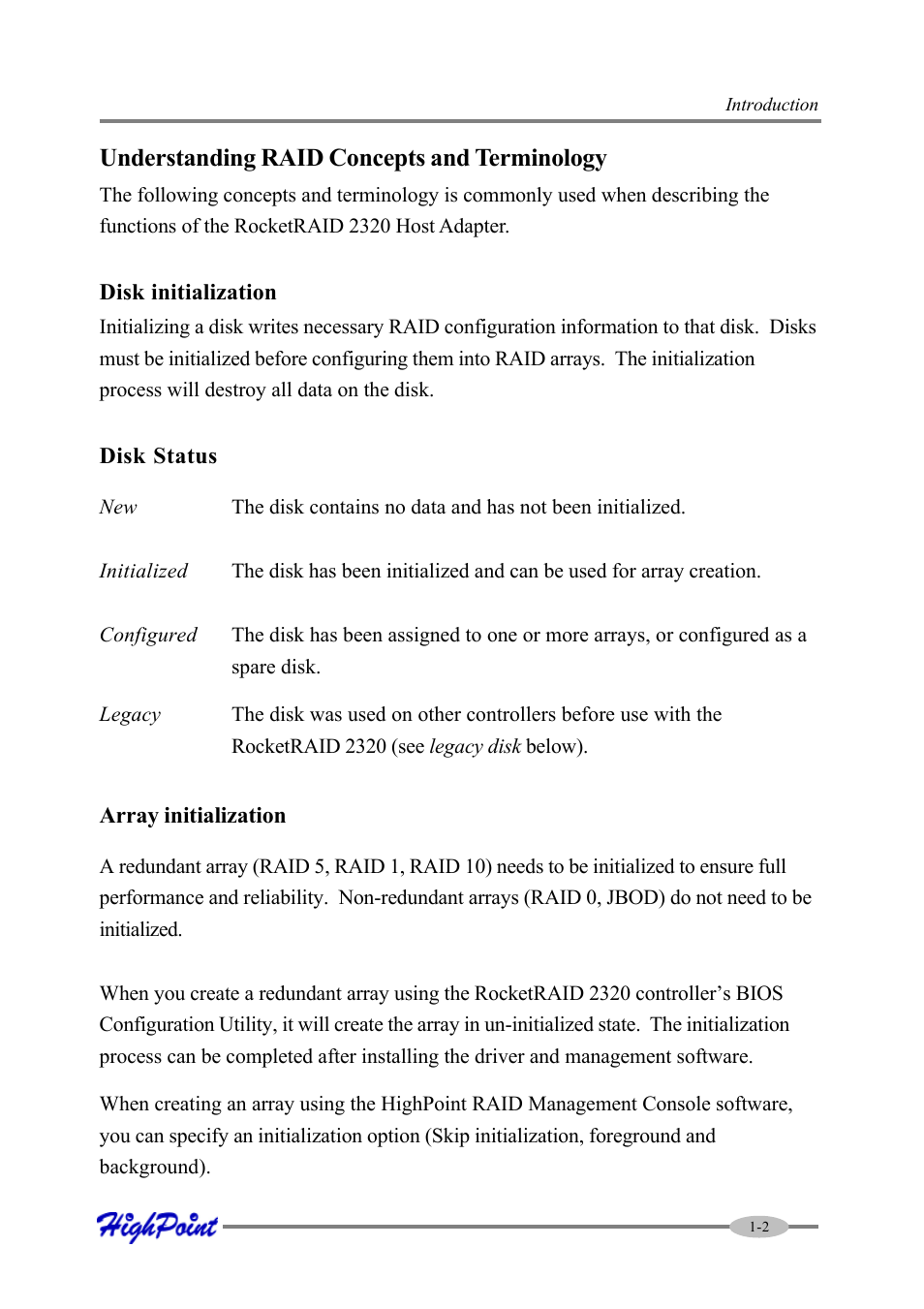 Understanding raid concepts and terminology | HighPoint RocketRAID 2320 User Manual | Page 7 / 77