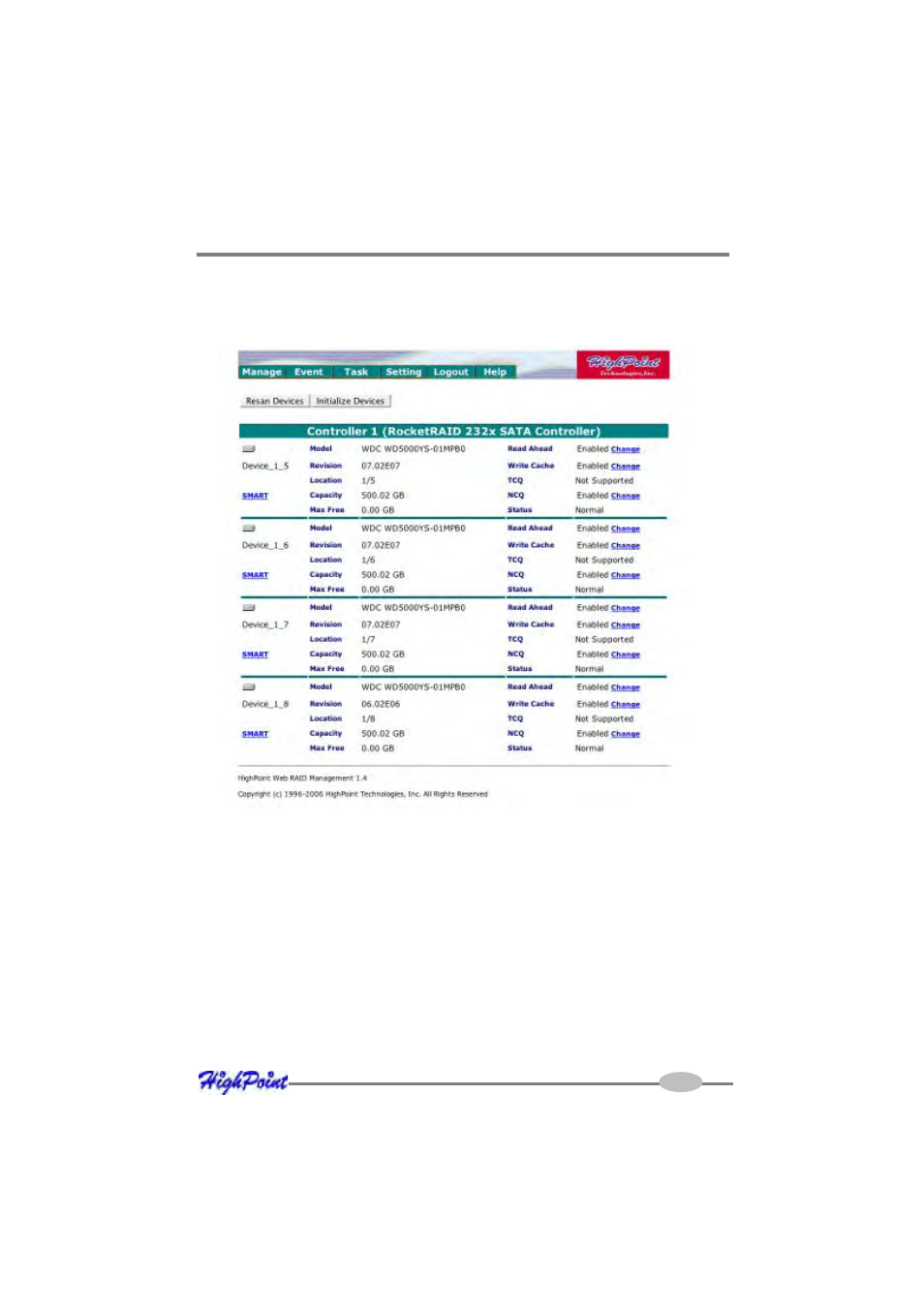 4 device management | HighPoint RocketRAID 2314 User Manual | Page 83 / 92