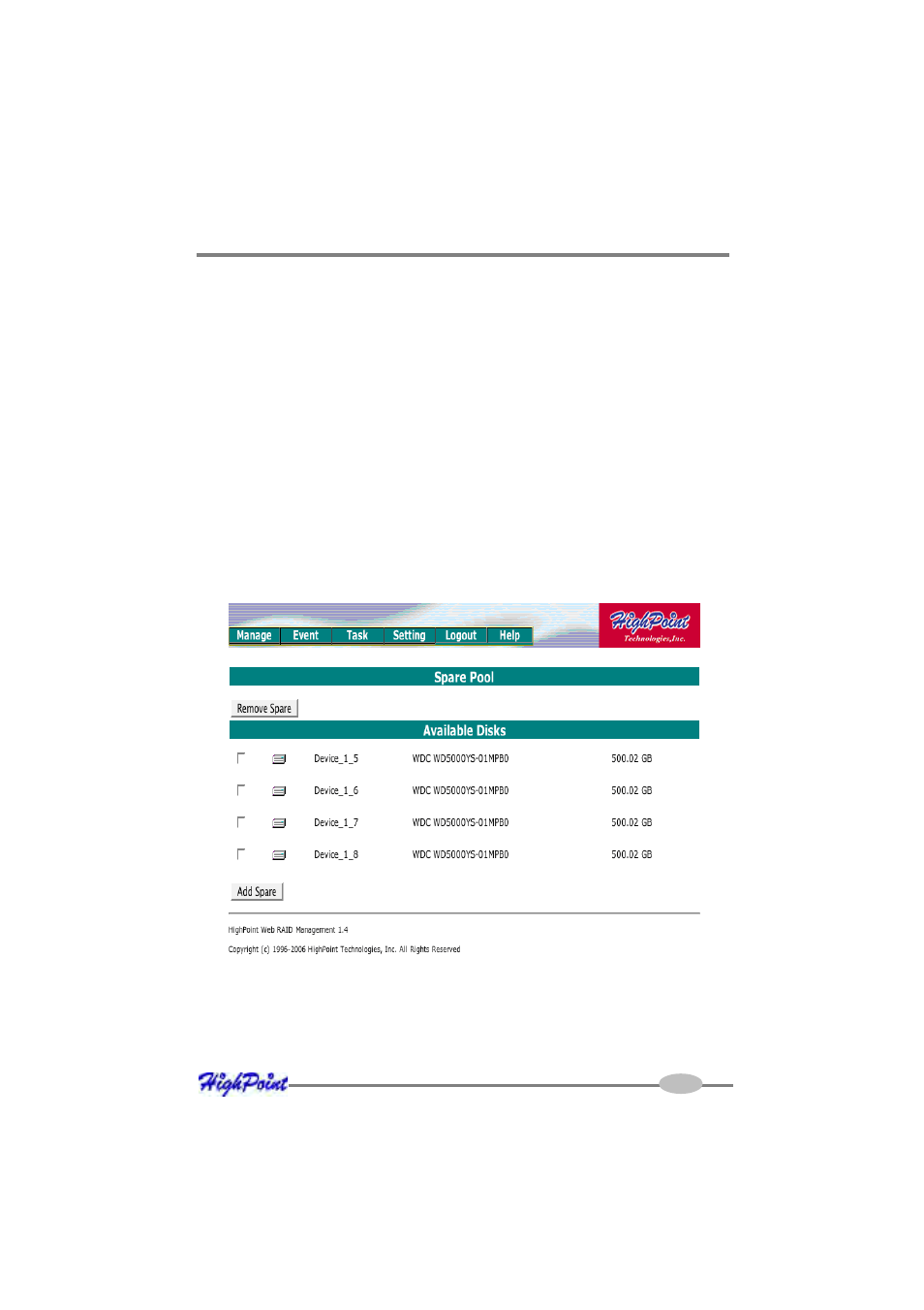 5 configuring spare disks | HighPoint RocketRAID 2314 User Manual | Page 85 / 92