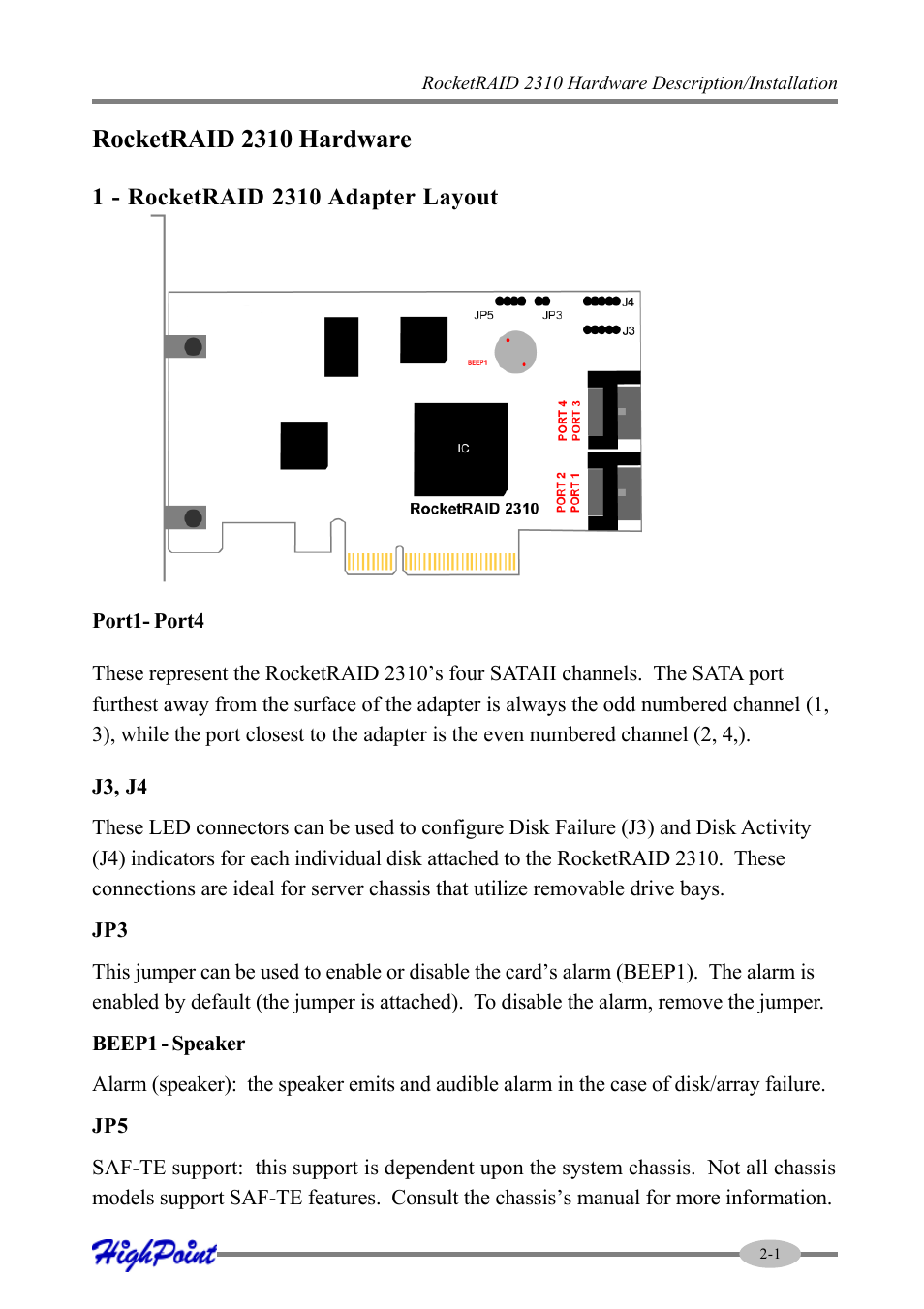 Rocketraid 2310 hardware | HighPoint RocketRAID 2310 User Manual | Page 11 / 75