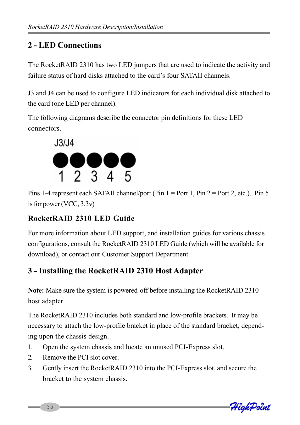 2 - led connections | HighPoint RocketRAID 2310 User Manual | Page 12 / 75