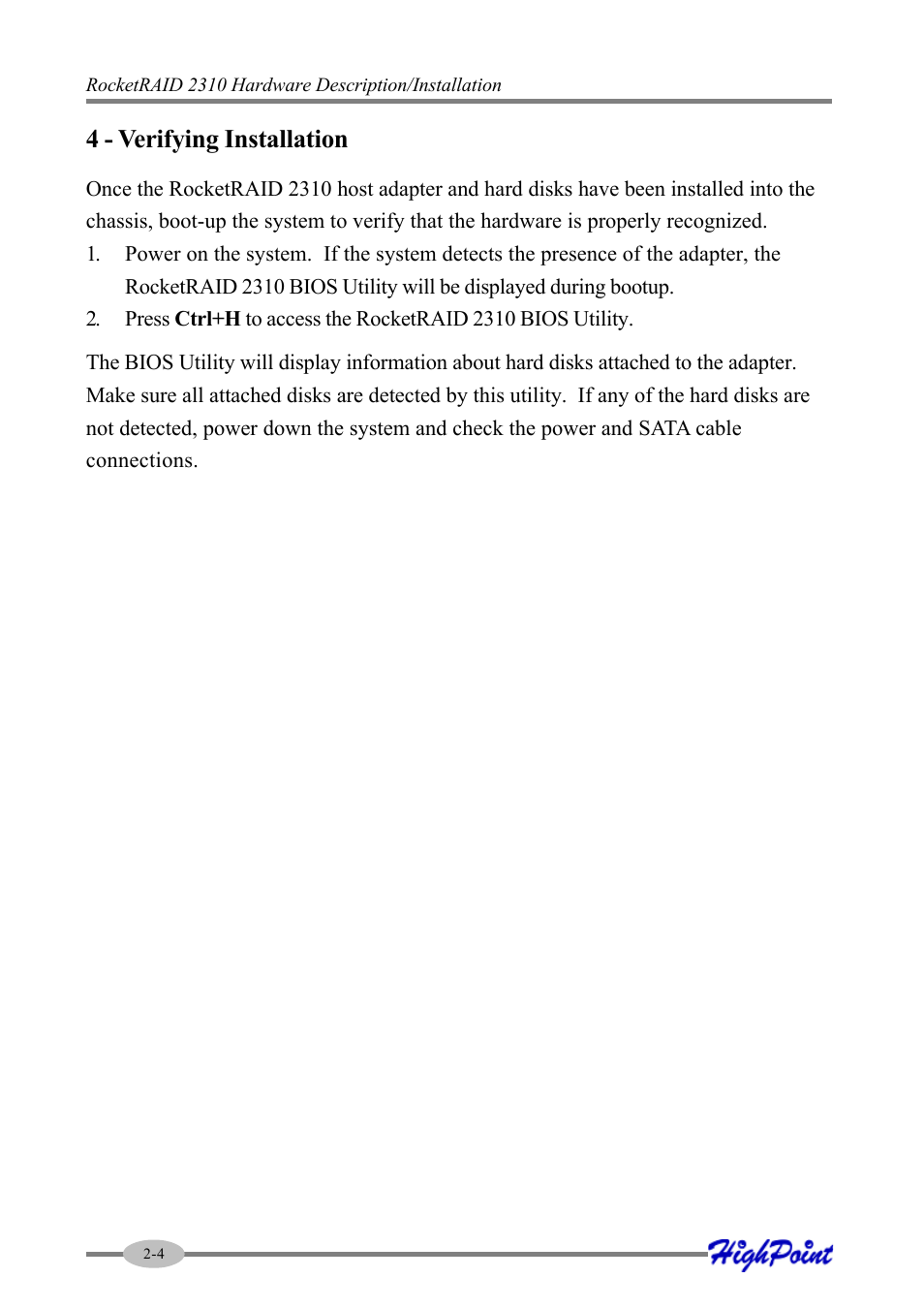 4 - verifying installation | HighPoint RocketRAID 2310 User Manual | Page 14 / 75