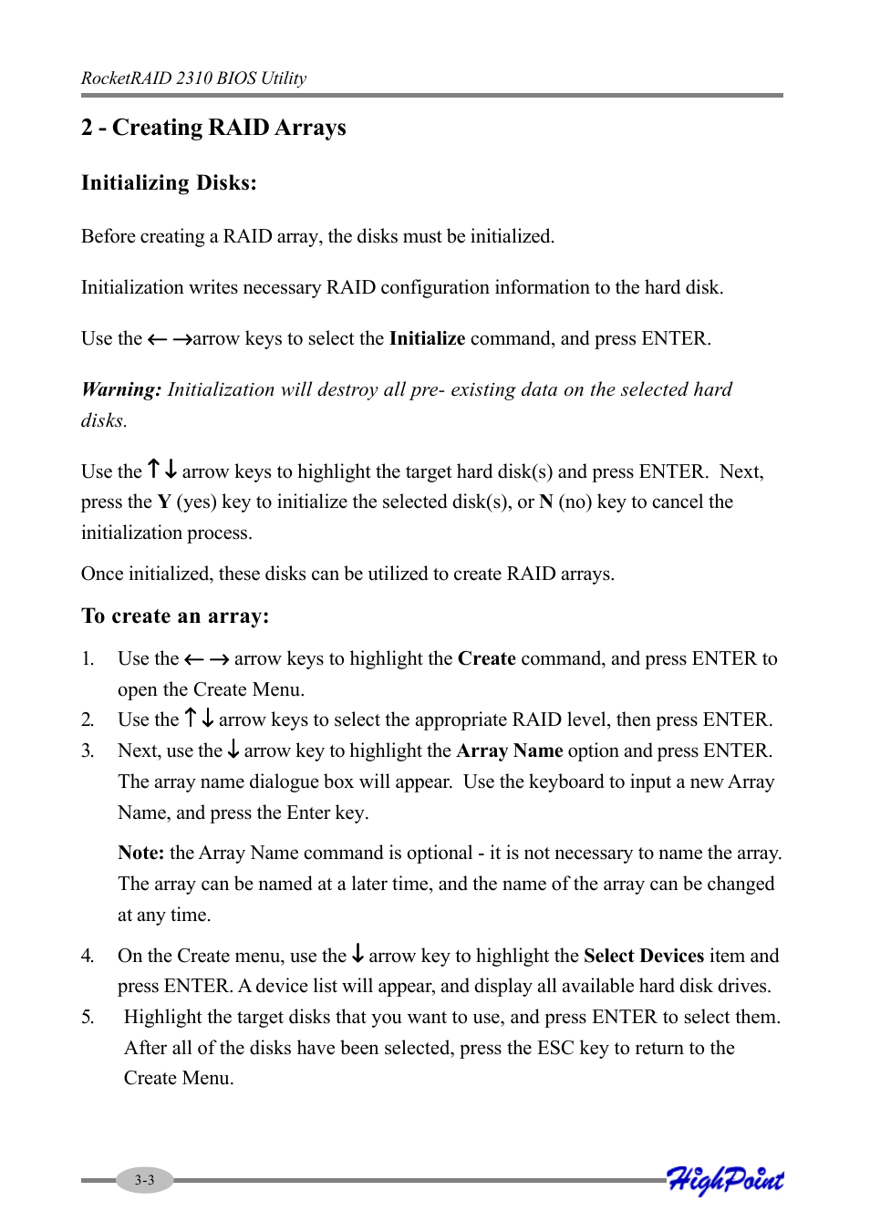 2 - creating raid arrays | HighPoint RocketRAID 2310 User Manual | Page 18 / 75