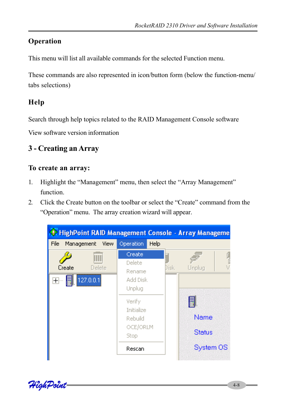 3 - creating an array | HighPoint RocketRAID 2310 User Manual | Page 29 / 75