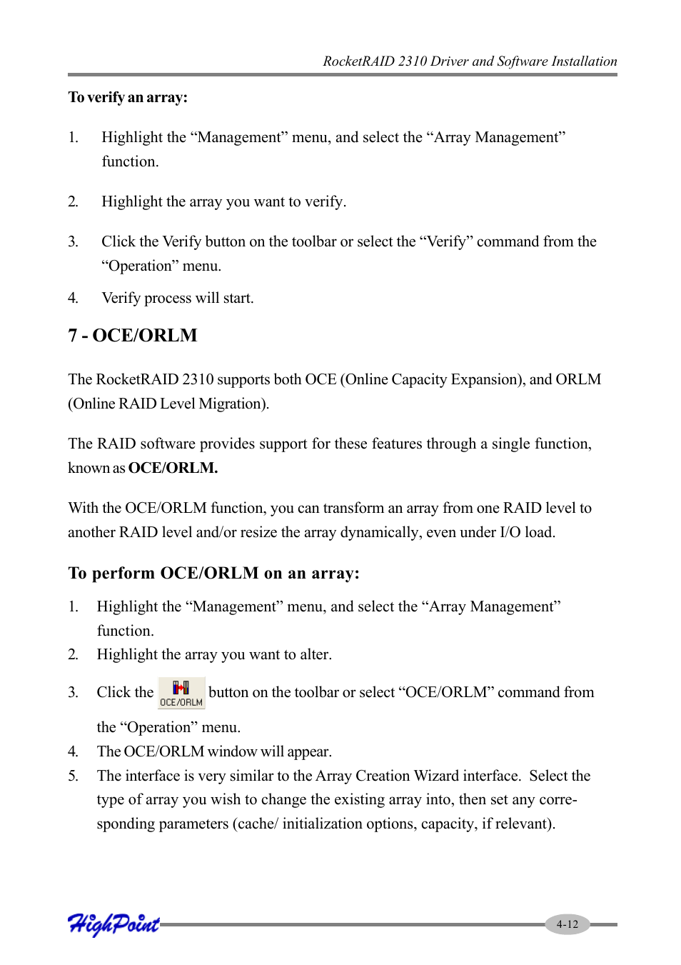 7 - oce/orlm | HighPoint RocketRAID 2310 User Manual | Page 33 / 75