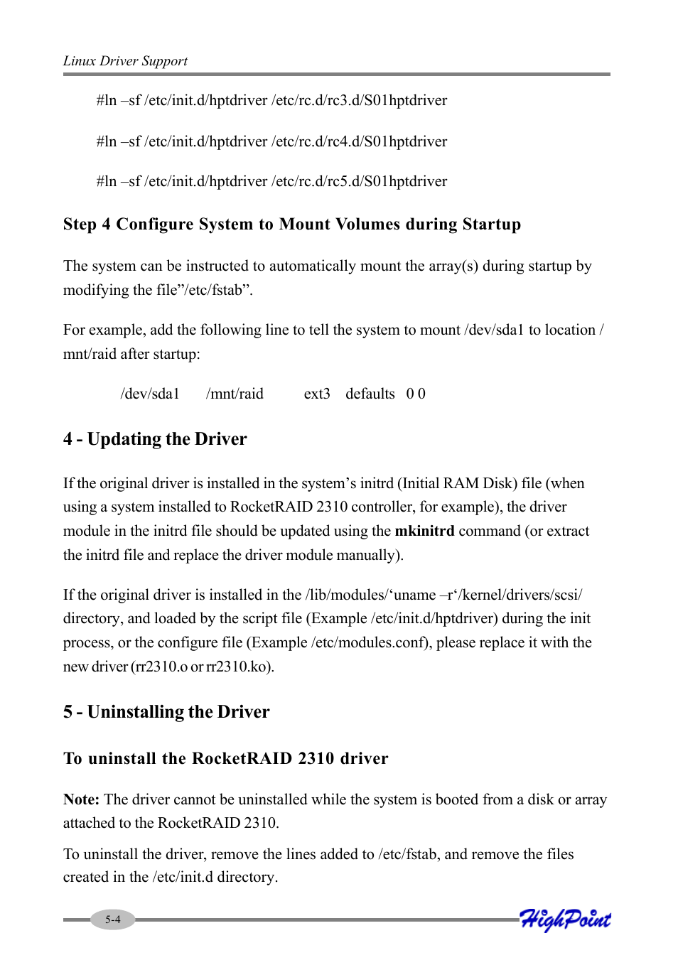 4 - updating the driver, 5 - uninstalling the driver | HighPoint RocketRAID 2310 User Manual | Page 52 / 75