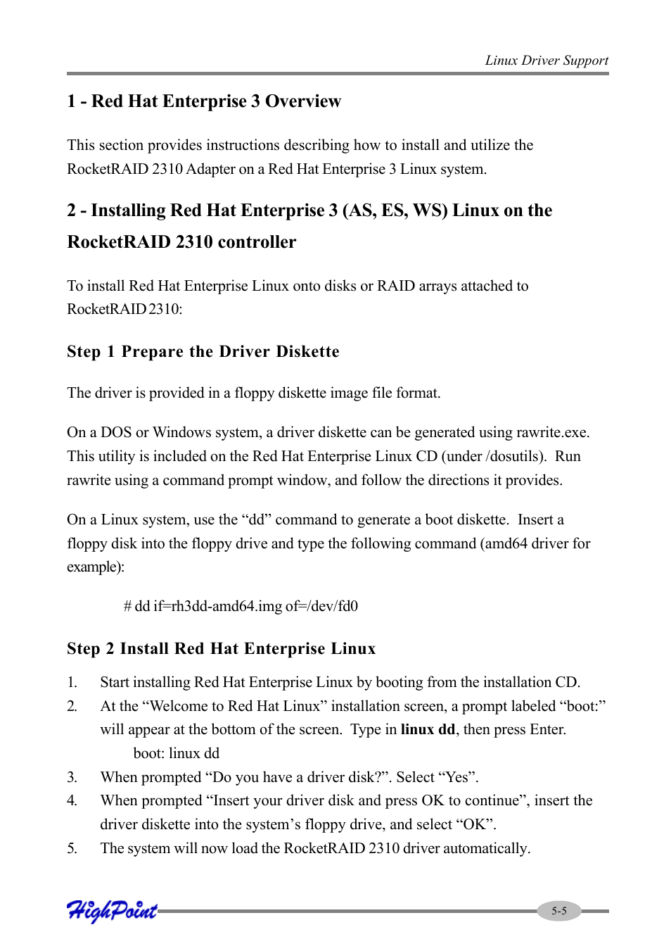 1 - red hat enterprise 3 overview | HighPoint RocketRAID 2310 User Manual | Page 53 / 75