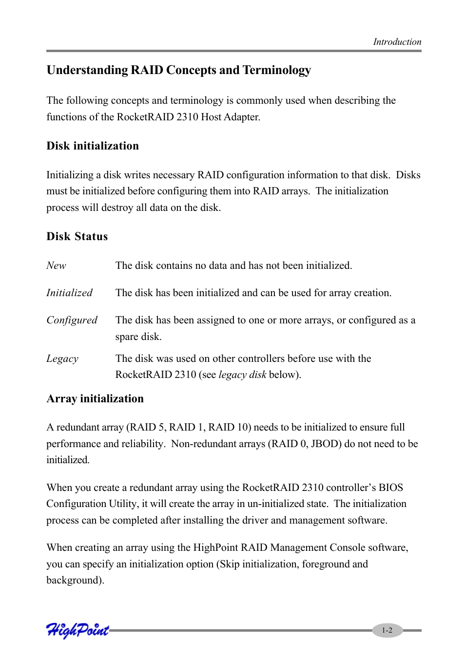 Understanding raid concepts and terminology | HighPoint RocketRAID 2310 User Manual | Page 7 / 75