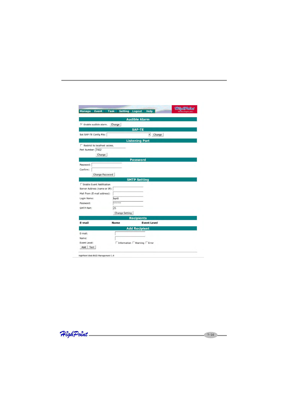 7 settings | HighPoint RocketRAID 2210 User Manual | Page 95 / 99
