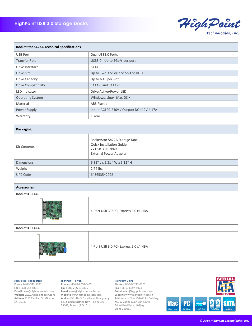 HighPoint RocketStor 5422A User Manual | Page 2 / 2