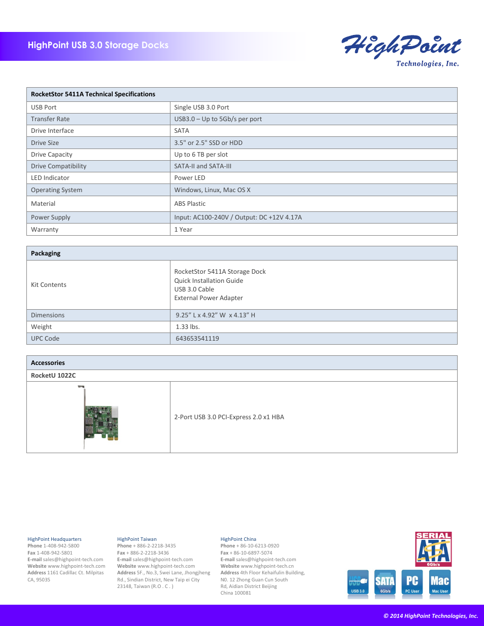 HighPoint RocketStor 5411A User Manual | Page 2 / 2