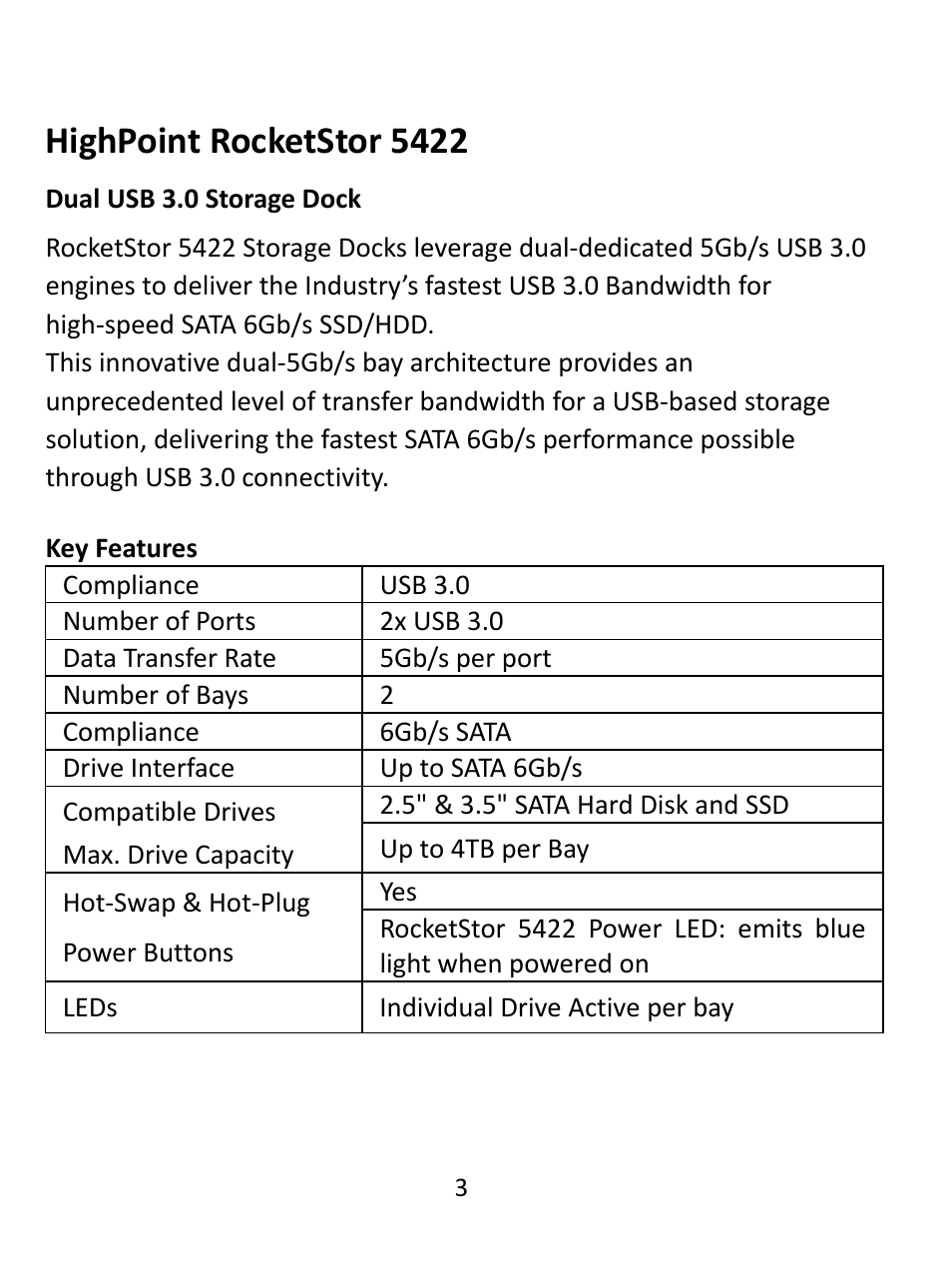 Highpoint rocketstor 5422 | HighPoint RocketStor 5422 User Manual | Page 3 / 8