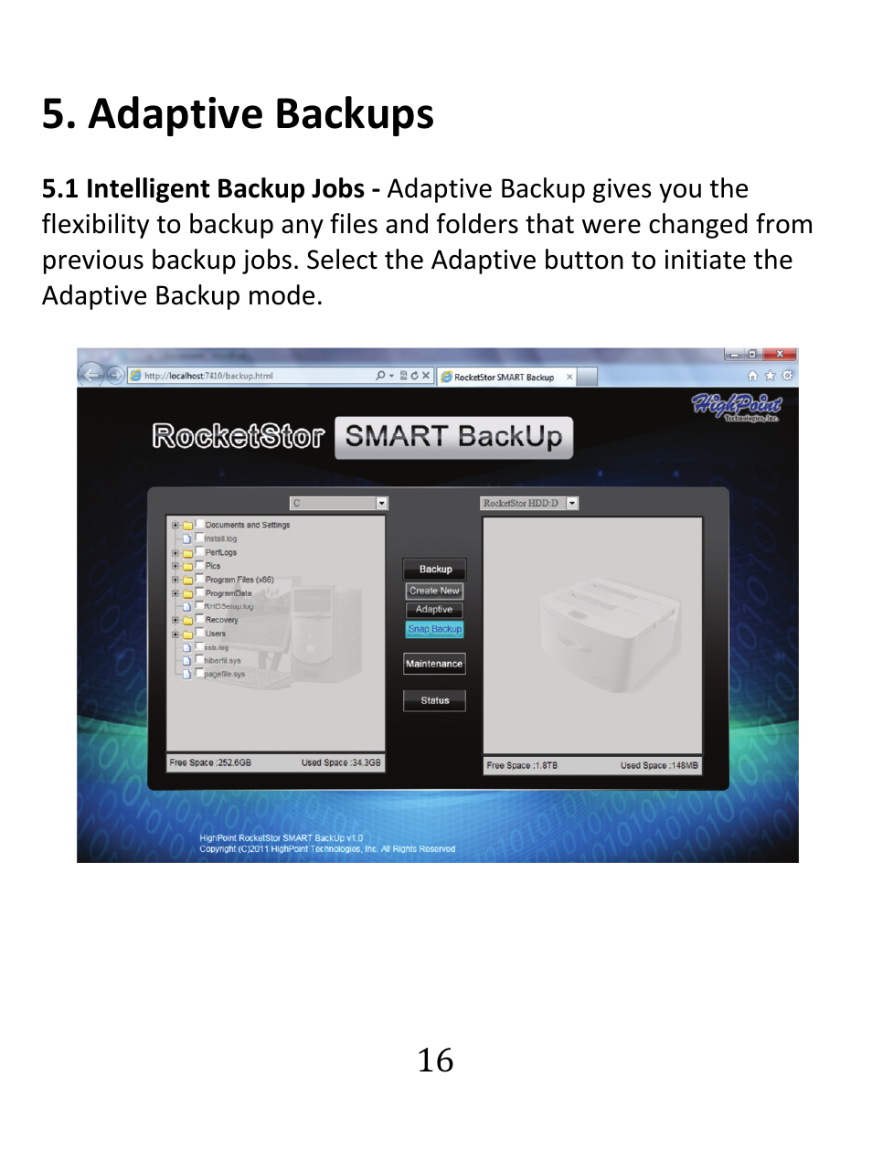 Adaptive backups | HighPoint RocketStor 5122B User Manual | Page 16 / 29