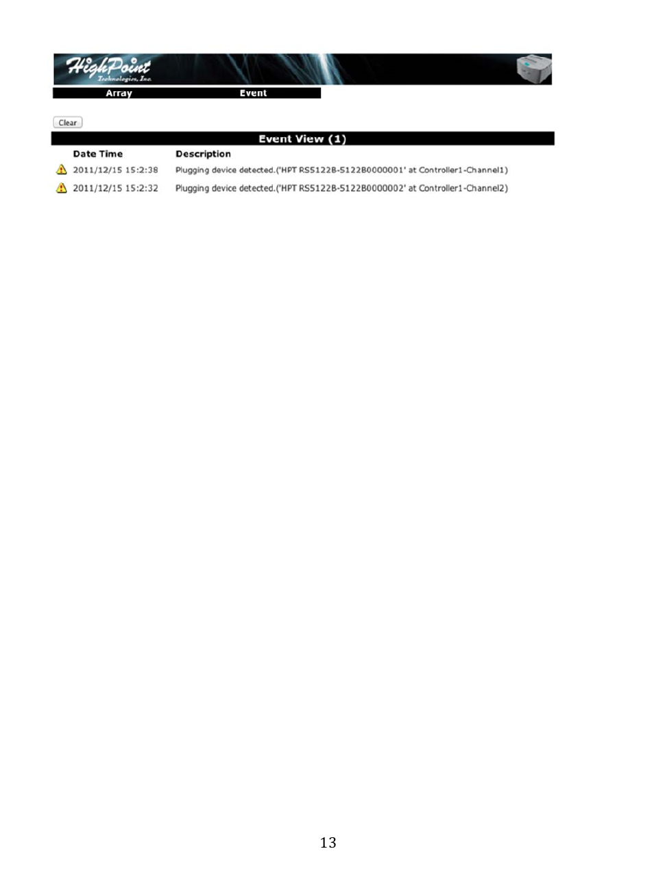 3 event | HighPoint RocketStor 5122R User Manual | Page 13 / 20