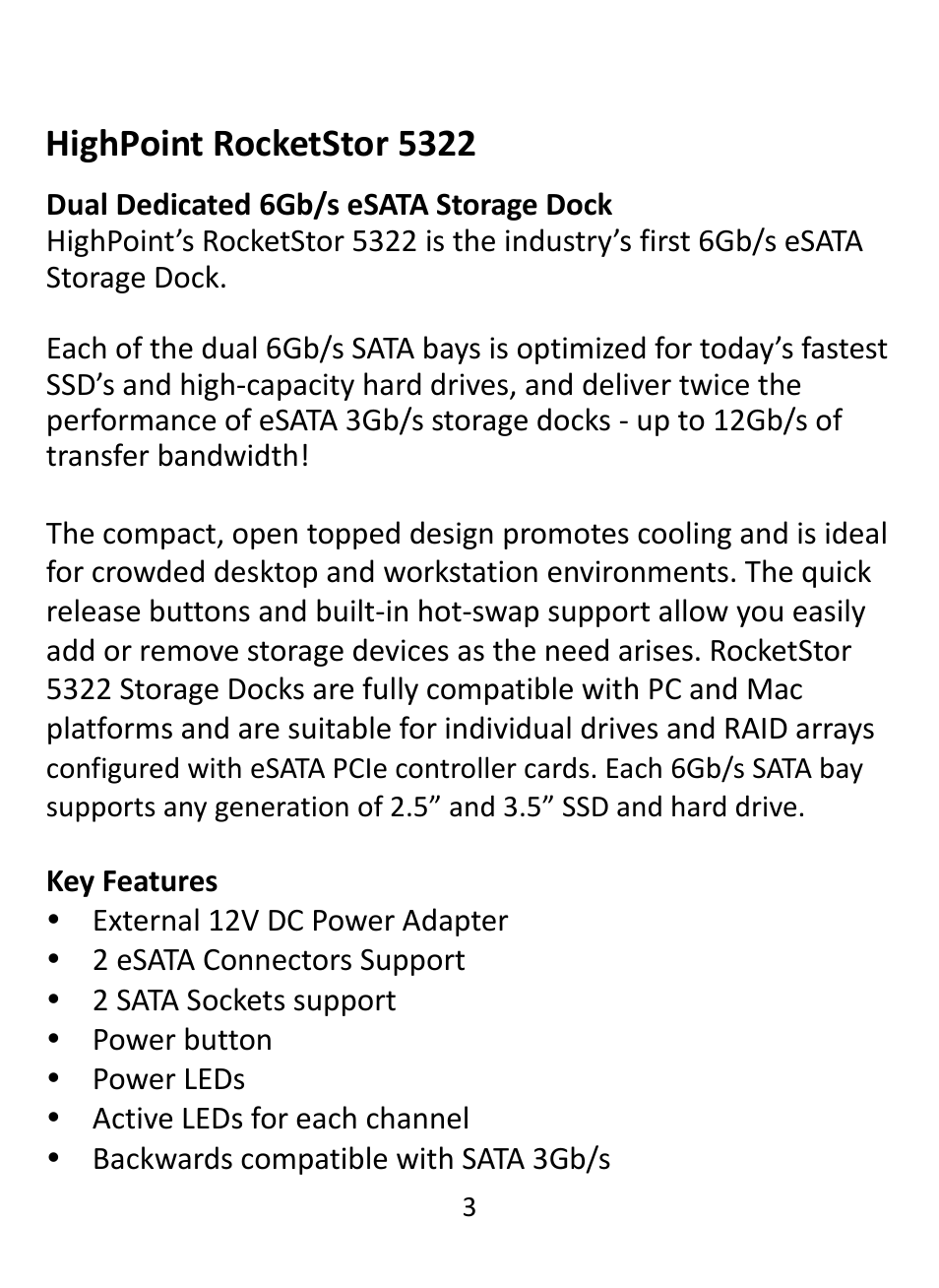 Highpoint rocketstor 5322 | HighPoint RocketStor 5322 User Manual | Page 3 / 8