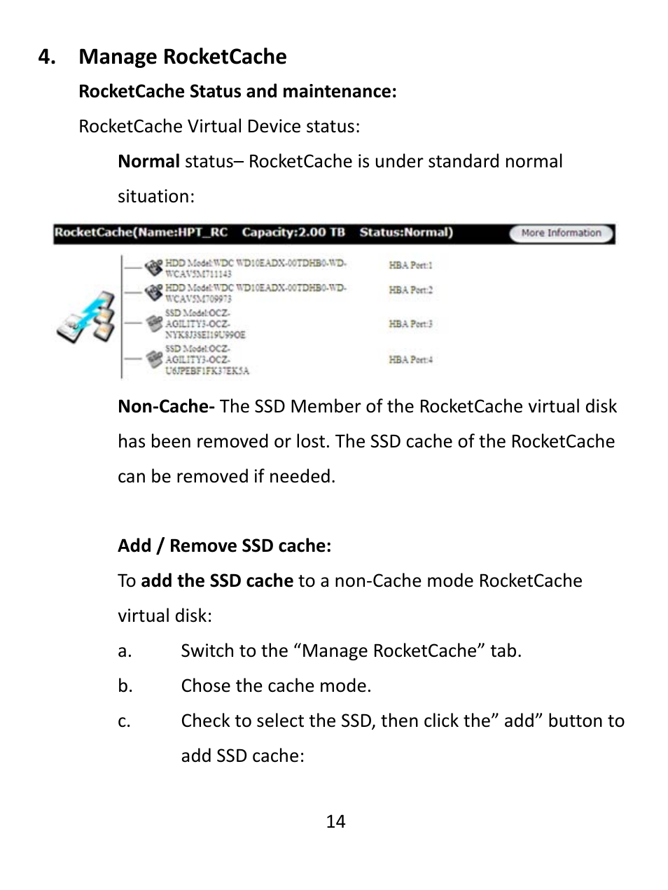 Manage rocketcache | HighPoint RocketCache 3244X8 User Manual | Page 14 / 21