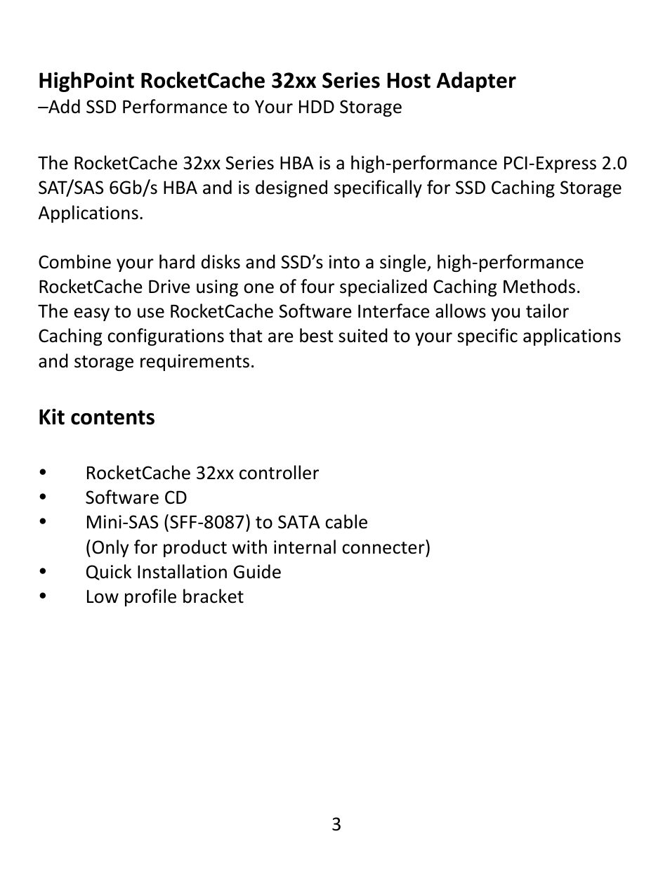 Highpoint rocketcache 32xx series host adapter | HighPoint RocketCache 3244X8 User Manual | Page 3 / 21