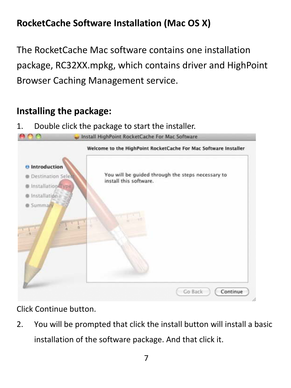 Rocketcache software installation (mac os x) | HighPoint RocketCache 3244X8 User Manual | Page 7 / 21