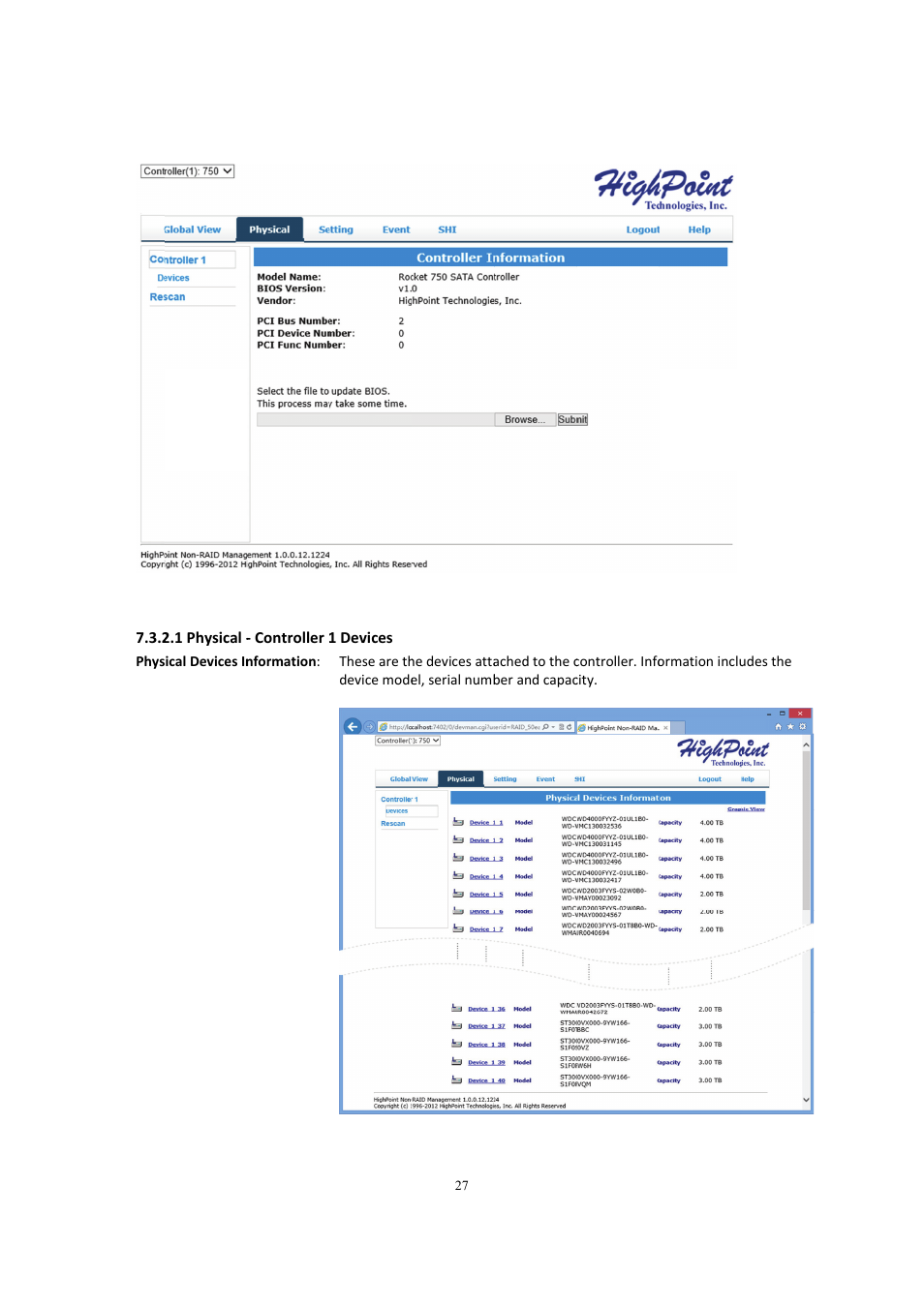 Physical - controller 1 devices | HighPoint Rocket 750 User Manual | Page 27 / 34