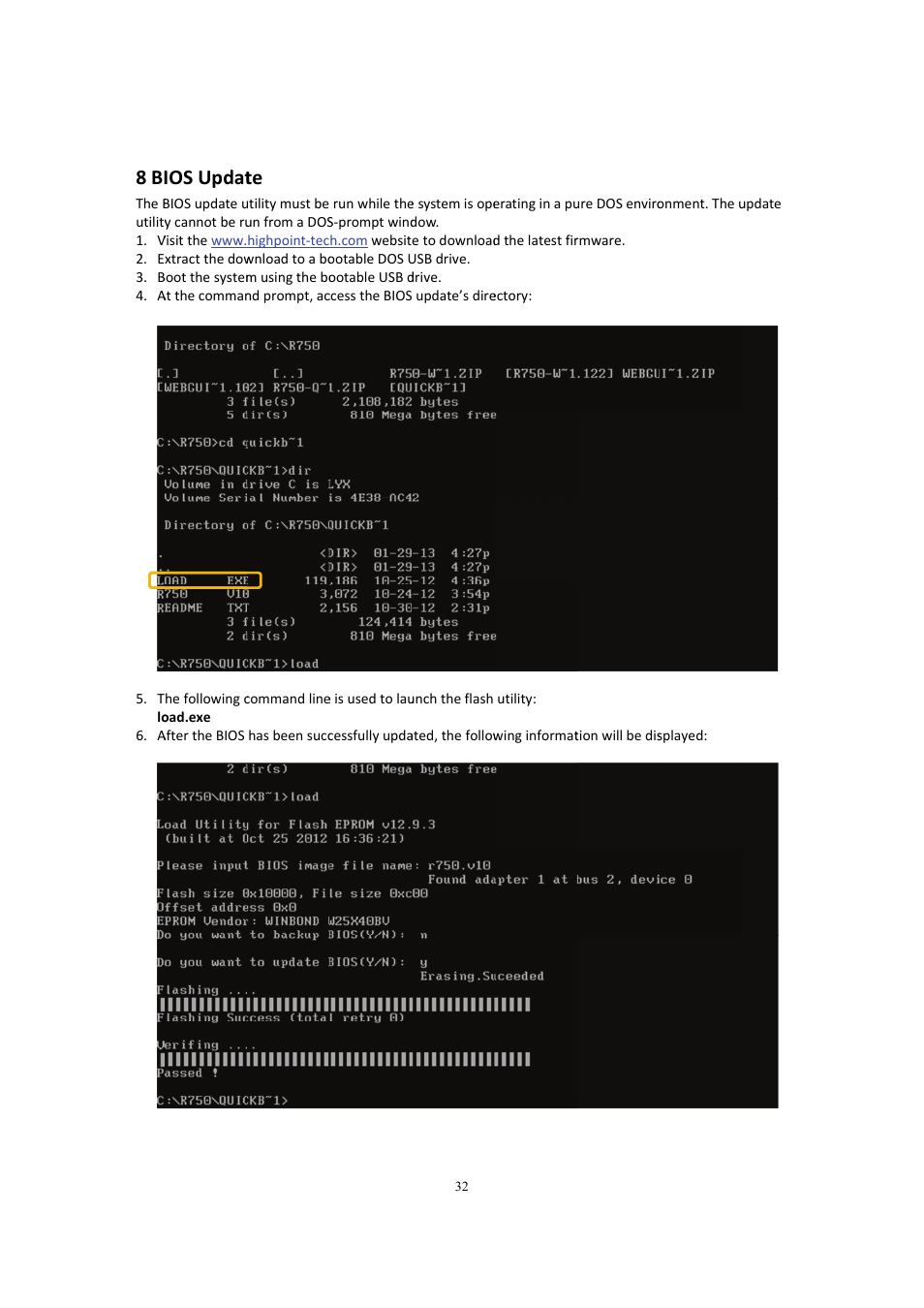 Bios update, 8 bios update, 8 bi | Ios updat | HighPoint Rocket 750 User Manual | Page 32 / 34