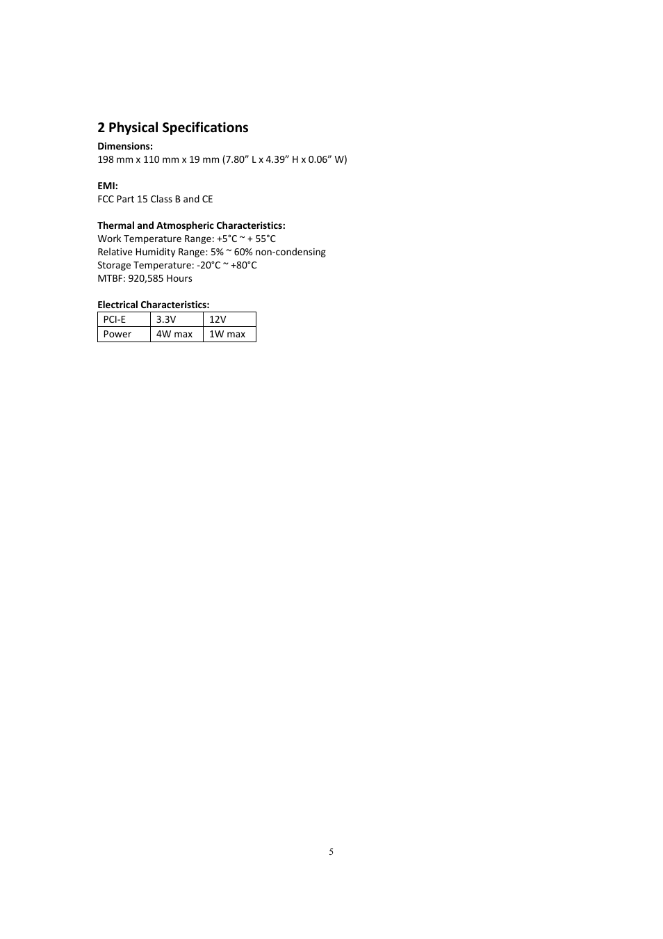 Physical specifications, 2 physical specifications | HighPoint Rocket 750 User Manual | Page 5 / 34