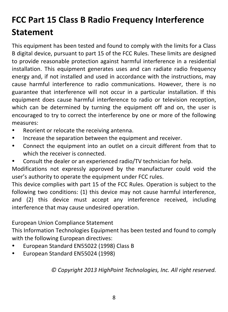 HighPoint EJ 340 User Manual | Page 8 / 8