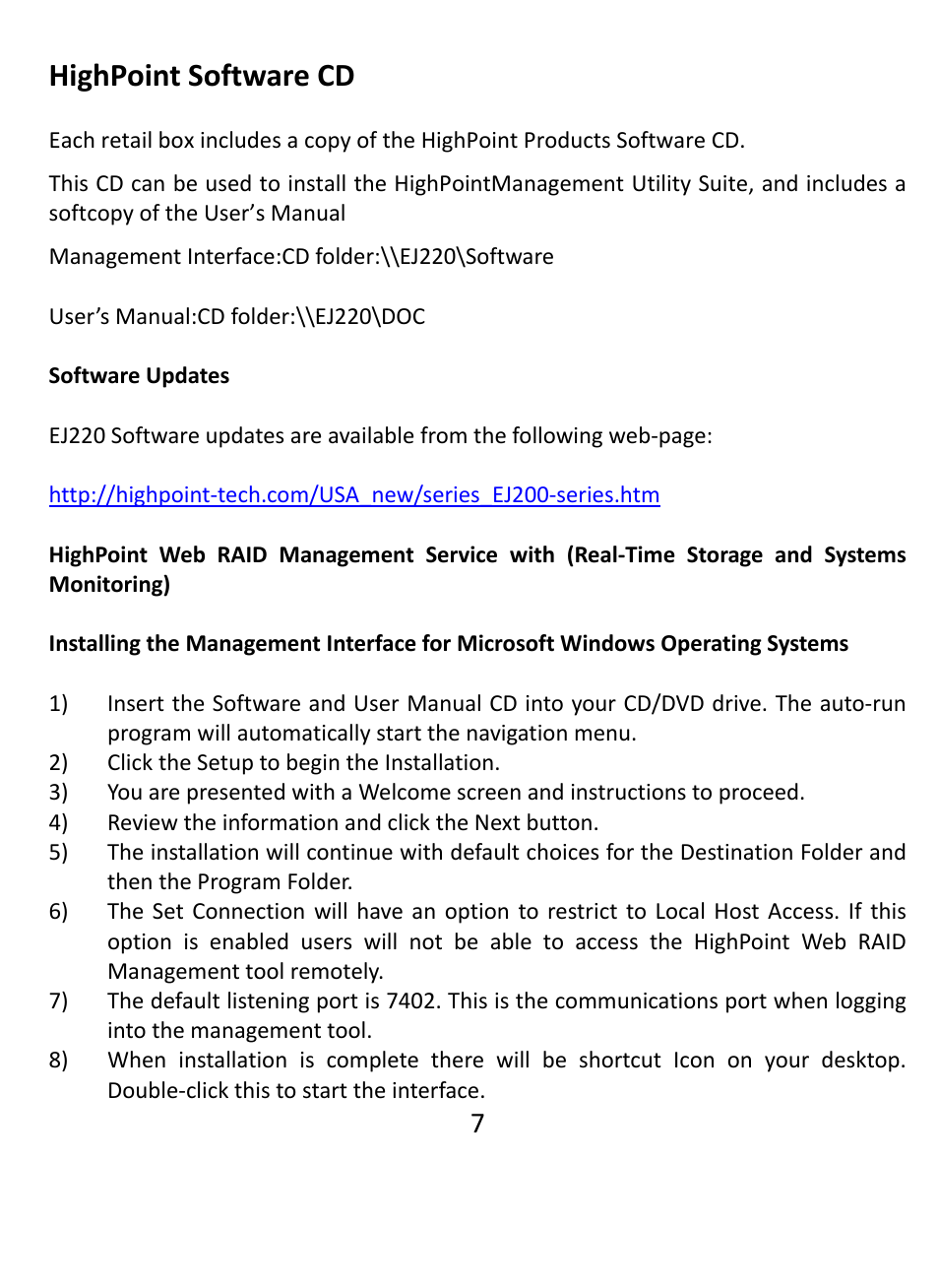 Highpoint software cd | HighPoint EJ 220 User Manual | Page 7 / 8